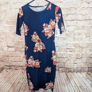 ~Lularoe Julia Dress Navy Blue And Coral Floral XXS NWT